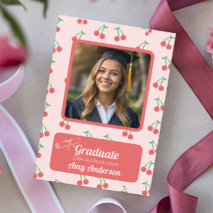Pink Cherry Photo Fun Cute Graduation Card