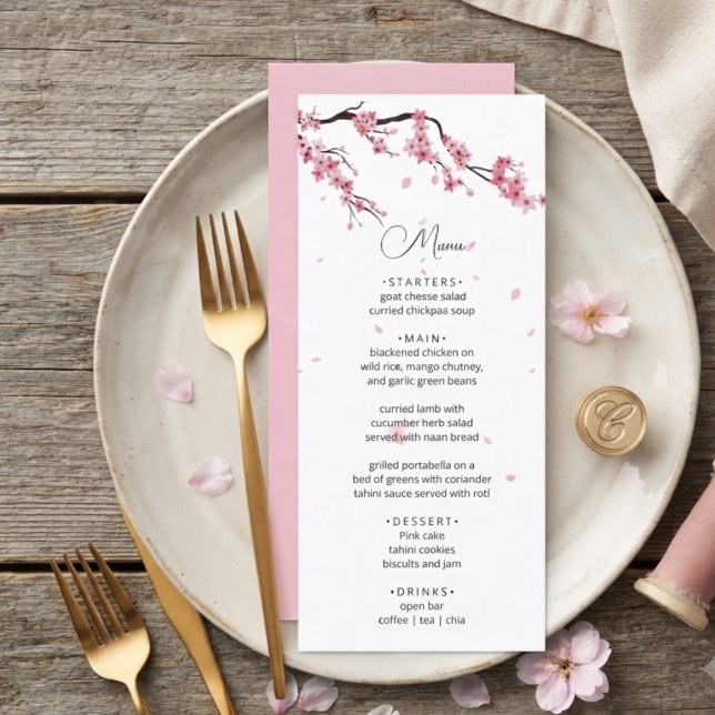 Pink Cherry Sakura Watercolor Modern  Menu (Creator Uploaded)