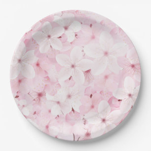 Pink Cherry Tree Blossoms Paper Plate