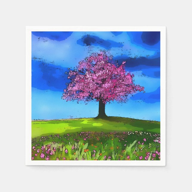 Pink Cherry Tree Napkin (Front)