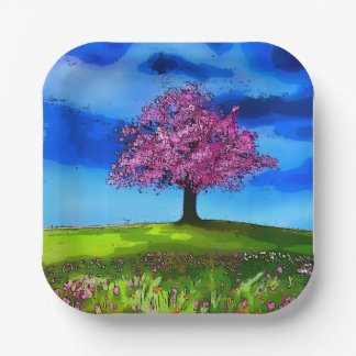 Pink Cherry Tree Paper Plate