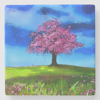 Pink Cherry Tree Stone Coaster