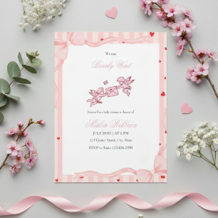  Pink Cherub Bearly Wait Baby Shower Invitation