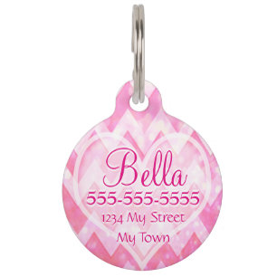 Pink Chevorn Glitter Heart Pet Tag
