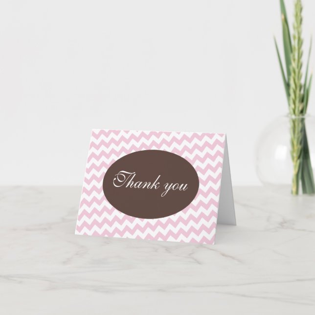 Pink Chevron and Brown Modern Thank You Cards (Front)