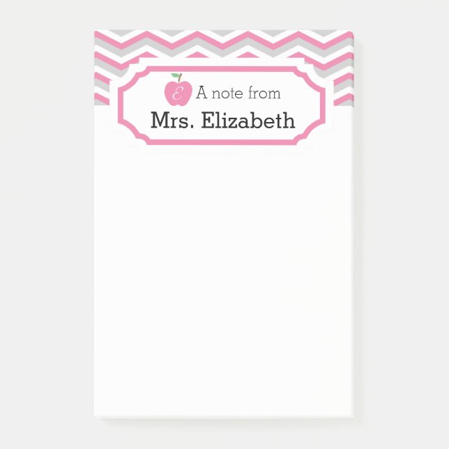 Pink Chevron Apple Monogrammed Teacher Note (Front)
