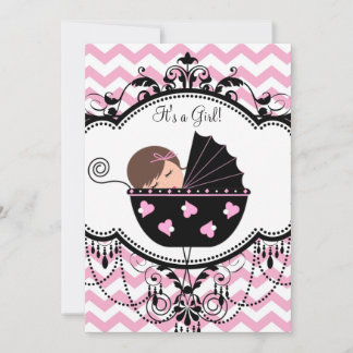Pink Chevron Baby Girl Shower Invitation