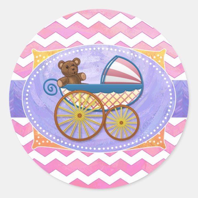 Pink Chevron Baby Shower Envelop Seal (Front)