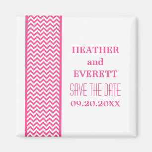 Pink Chevron Border Save the Date Magnet