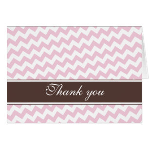 Pink Chevron Brown Stripe custom Thank You Cards