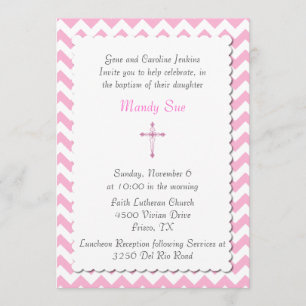 Pink Chevron Custom Baptism Invitation
