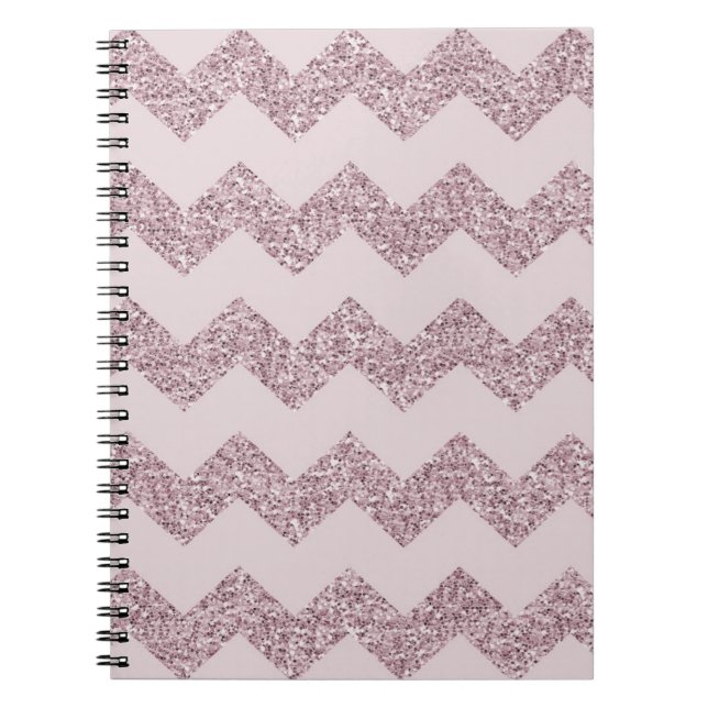 Pink Chevron Faux Glitter Spiral Notebook (Front)