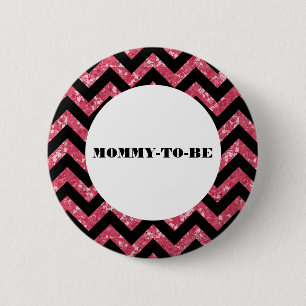 Pink Chevron Glitter Baby Shower Button