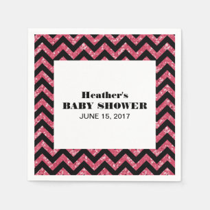 Pink Chevron Glitter Baby Shower Napkins