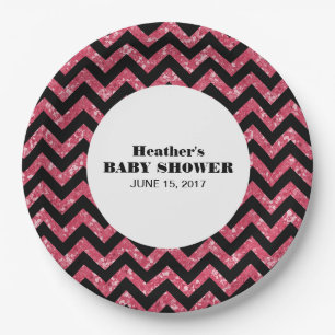 Pink Chevron Glitter Baby Shower Paper Plates