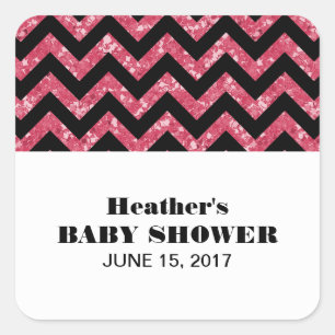 Pink Chevron Glitter Baby Shower Stickers