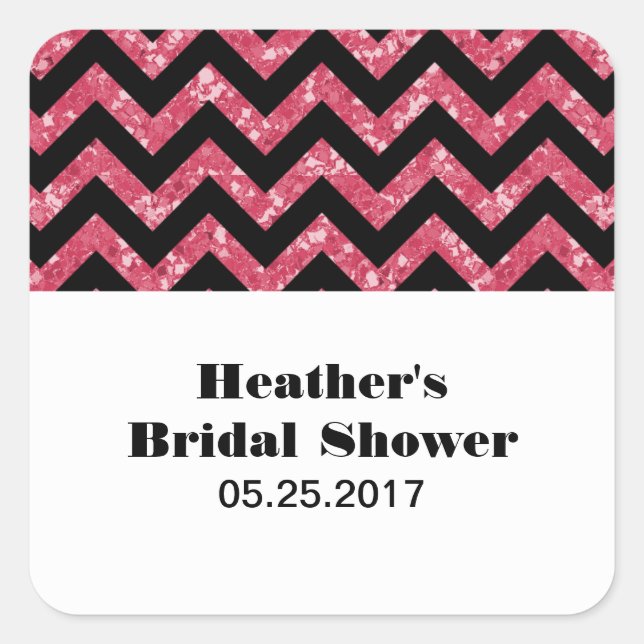 Pink Chevron Glitter Bridal Shower Stickers (Front)