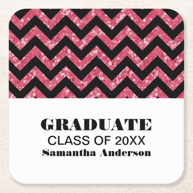 Pink Chevron Glitter Graduation Coasters (Front)