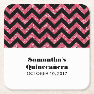 Pink Chevron Glitter Quinceañera Coasters
