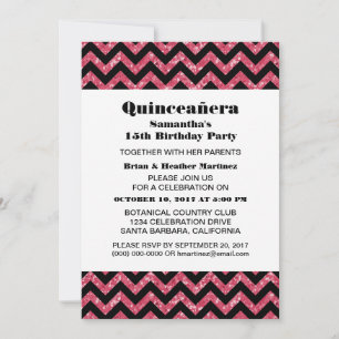 Pink Chevron Glitter Quinceañera Party Invite