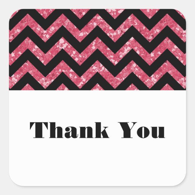 Pink Chevron Glitter Thank You Stickers (Front)