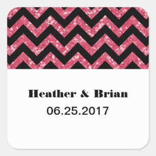 Pink Chevron Glitter Wedding Stickers