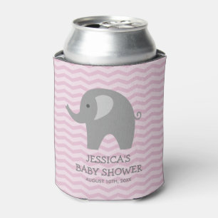 Pink chevron grey elephant baby shower can cooler