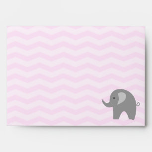 Pink chevron grey elephant baby shower envelopes