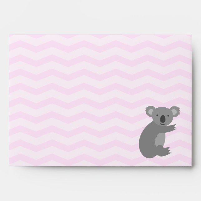 Pink chevron grey koala bear baby shower envelopes (Front)