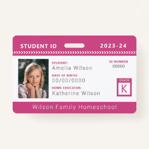 Pink Chevron Homeschool Student ID Badge