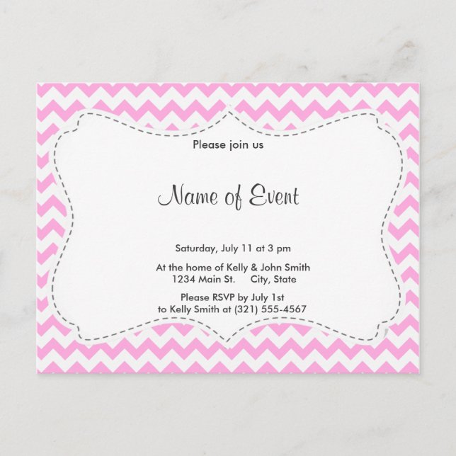 Pink Chevron Invitation Postcard (Front)