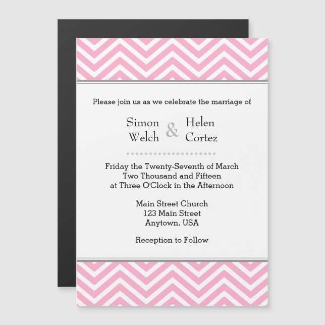 Pink Chevron Magnetic Wedding Invitation (Front/Back)