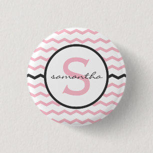 Pink Chevron Monogram 3 Cm Round Badge