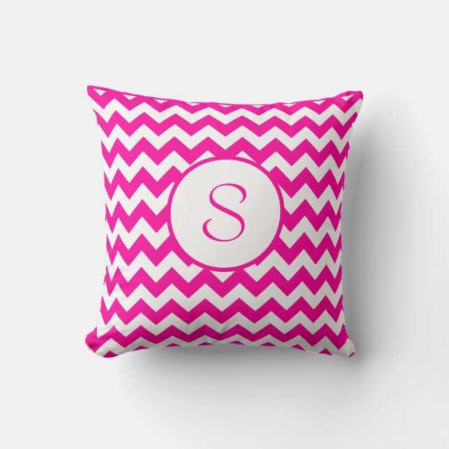 Pink Chevron Monogramed Hot pink Cushion (Front)