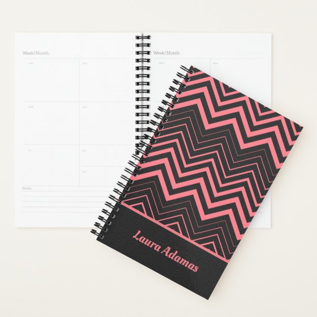 Pink Chevron Over Black Leather Planner (Display)