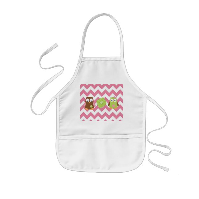 Pink Chevron, owl, Kids Apron (Front)