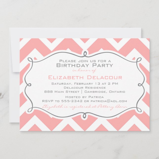Pink Chevron Pattern Birthday Party Invitation (Front)