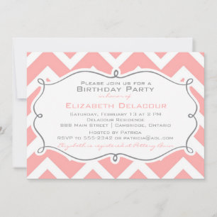 Pink Chevron Pattern Birthday Party Invitation