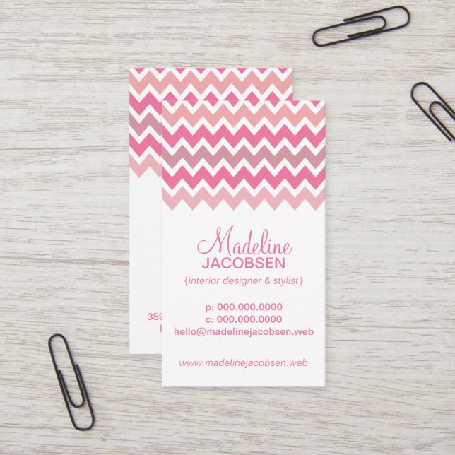 Pink Chevron Pattern Business Card (Front/Back In Situ)