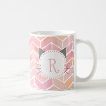 Pink Chevron Pattern | Cute Cat Monogram Coffee Mug