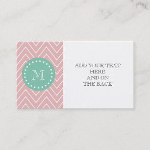Pink Chevron Pattern Mint Green Monogram Business Card