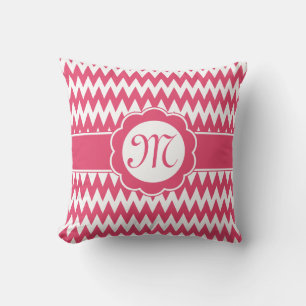 Pink Chevron Pattern & Monogram Flower Cushion
