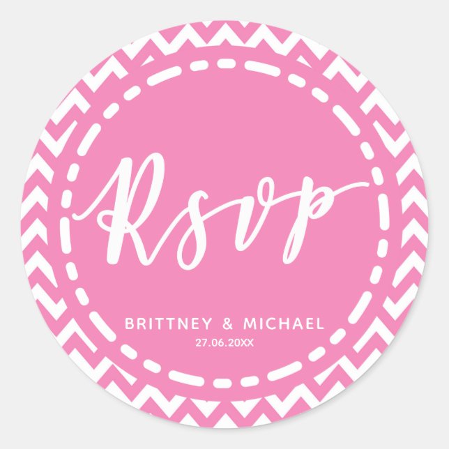 Pink Chevron Pattern - RSVP Classic Round Sticker (Front)