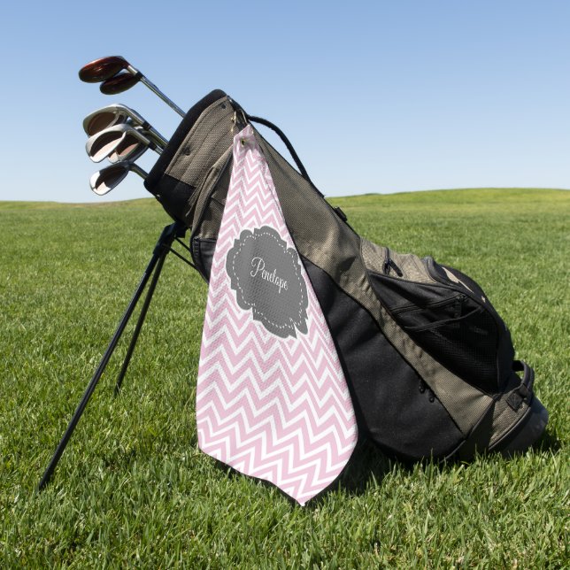 Pink Chevron Personalised Golf Towel (Green)
