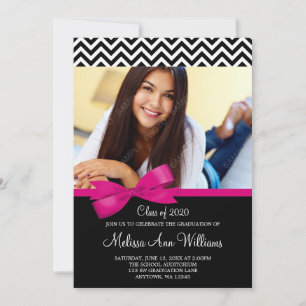 Pink Chevron Photo Graduation Announcement