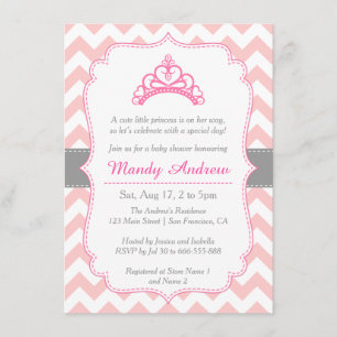 Pink Chevron, Princess Crown, Girl Baby Shower Invitation