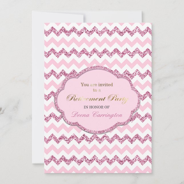 Pink Chevron Stripe Retirement Party Invitations (Front)