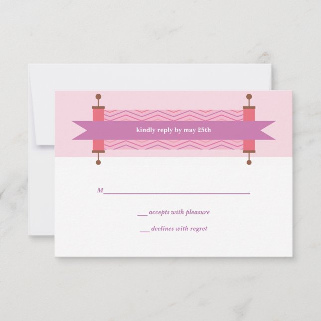 Pink Chevron Torah Bat Mitzvah RSVP Card (Front)