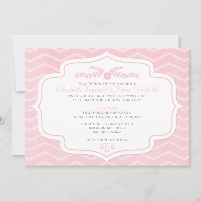 Pink Chevron Wedding Invitations (Front)