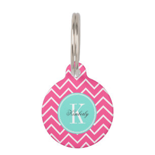 Pink Chevron with Turquoise Monogram Pet Tag
